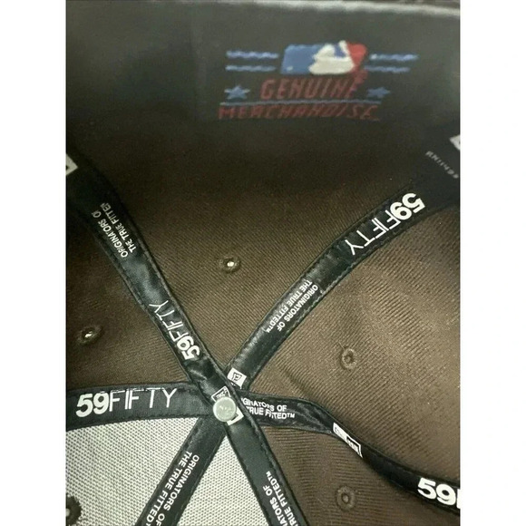 New York Yankees Hat Cap Fitted 7 1/2 Brown Gold 59Fifty  All Over Logo Wool - Picture 10 of 16